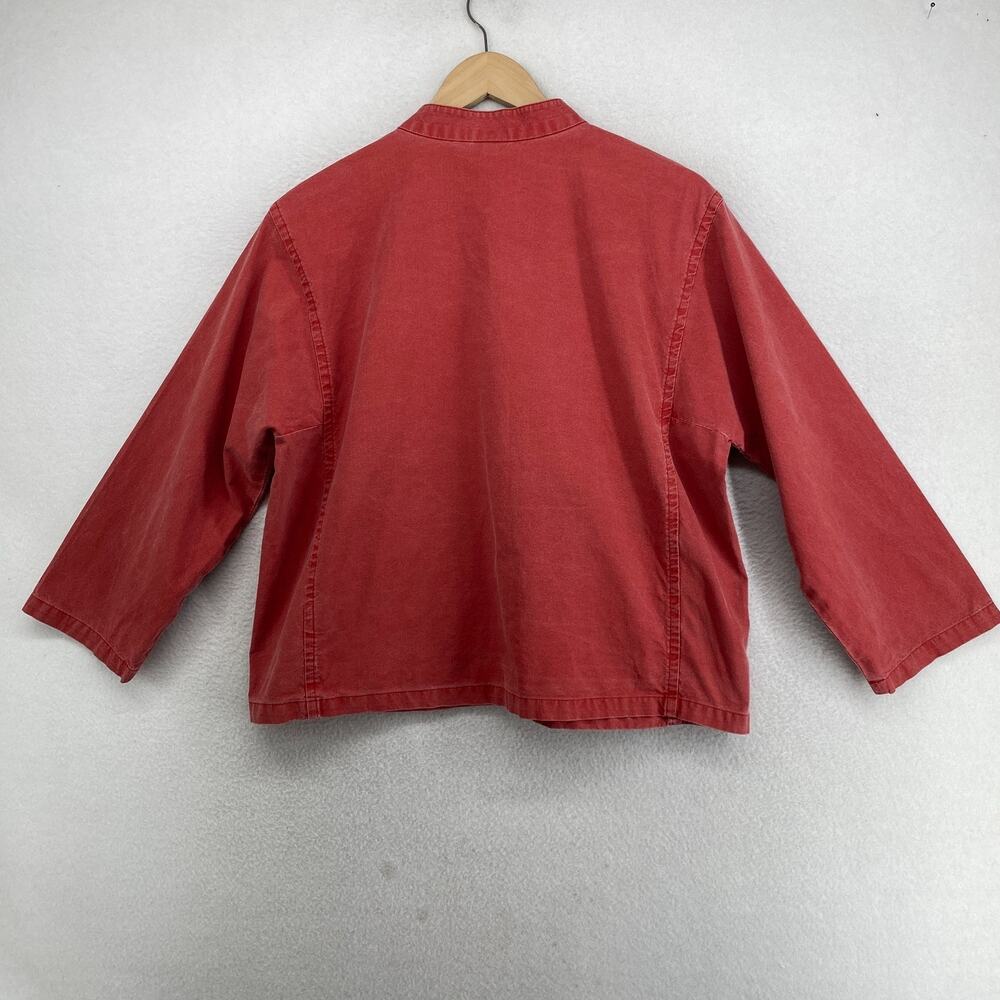 EILEEN FISHER Jacket M Cotton Canvas Mandarin Button Up Boxy Washed Red USA VTG - Picture 2 of 13